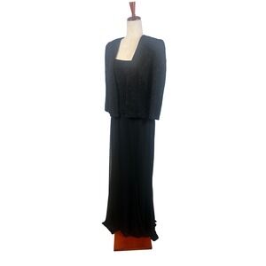 Alex Evenings Dress & Jacket Set Black Sparkle Evening Formal Gown‎ MOB Size 8
